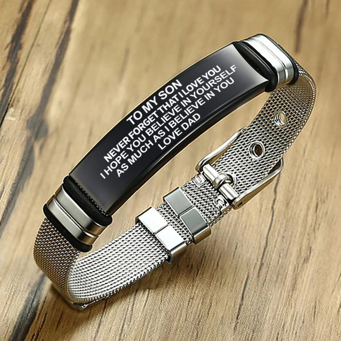 Dad To Son - I Believe In You Engraved Mesh Bracelet