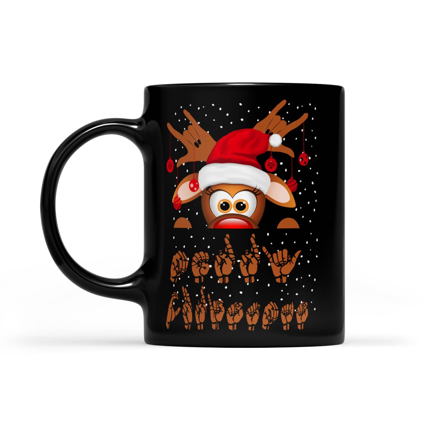 Frohe Weihnachten ASL Gebärdensprache Geschenk schwarze Tasse Geschenk für Weihnachten