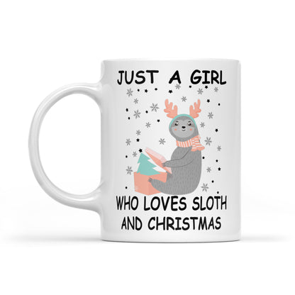Lustige weiße Tasse mit Aufschrift „Just A Girl Who Loves Faultier und Weihnachten“, Geschenk für Weihnachten