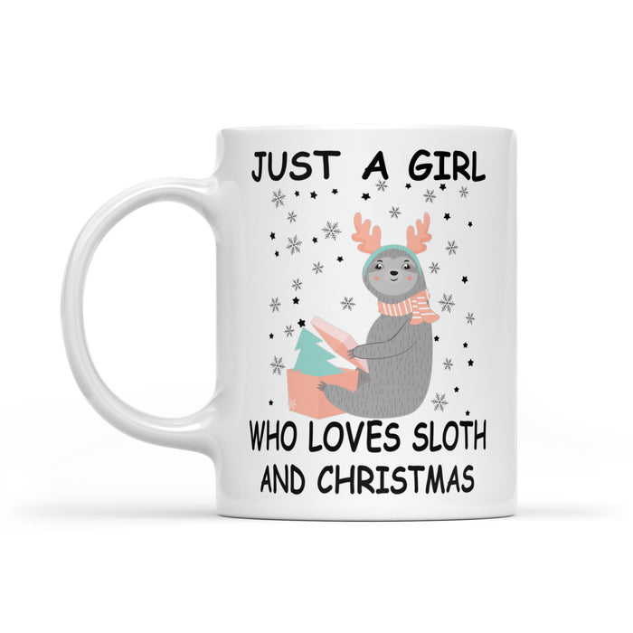 Just A Girl Who Loves Sloth And Christmas Funny   White Mug Gift For Christmas