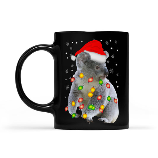 Koala mit Weihnachtsbeleuchtung passendes Familiengeschenk schwarze Tasse Geschenk für Weihnachten