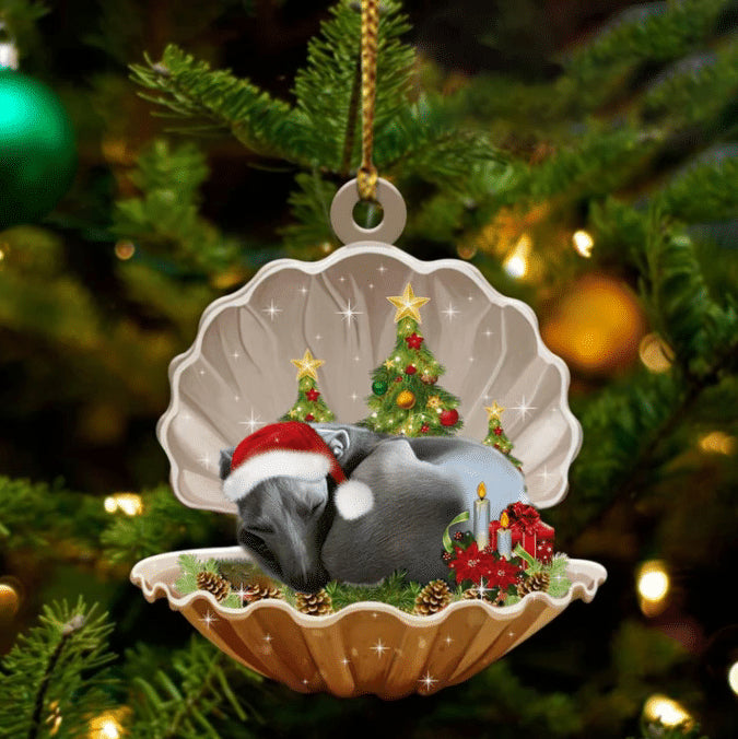 Cute Greyhound Sleeping in Pearl Dog Christmas Ornament Flat Acrylic - Best gifts your whole family