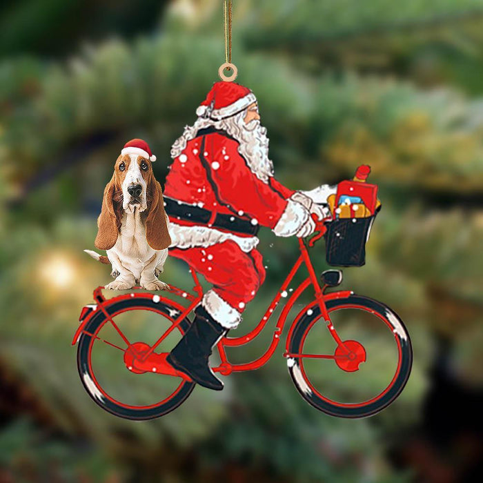 Santa Claus Riding A Bike With Basset Hound (1)-Two Sided Ornament - Best gifts your whole family