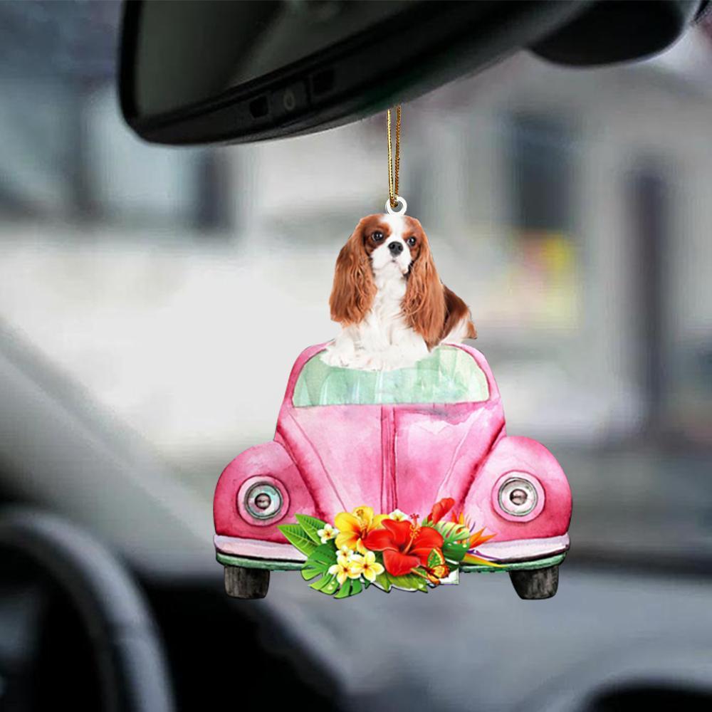 Cavalier King Charles Spaniel 2-Pink Hippie Car-Two Sided Ornament - Best gifts your whole family