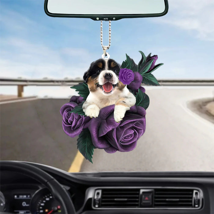 Australian Shepherd In Purple Rose Car Hanging Ornament - Best gifts your whole family