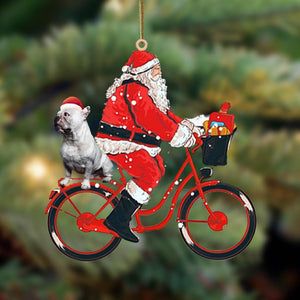 Santa Claus Riding A Bike With French Bulldog 1-Two Sided Ornament - Best gifts your whole family