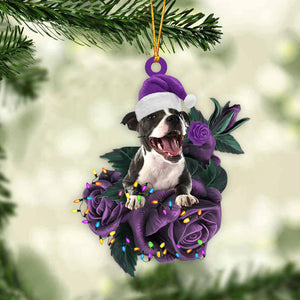 Staffordshire Bull Terrier In Purple Rose Christmas Ornament Christmas Gift To Dog Lover - Best gifts your whole family