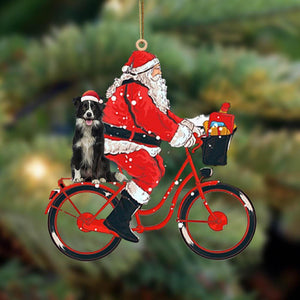 Santa Claus Riding A Bike With Border Collie (3)-Two Sided Ornament - Best gifts your whole family