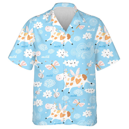 Doodle Style Flying Cow And Bee In The Sky Hawaiian Shirt, Hawaiian Shirt Gift, Christmas Gift