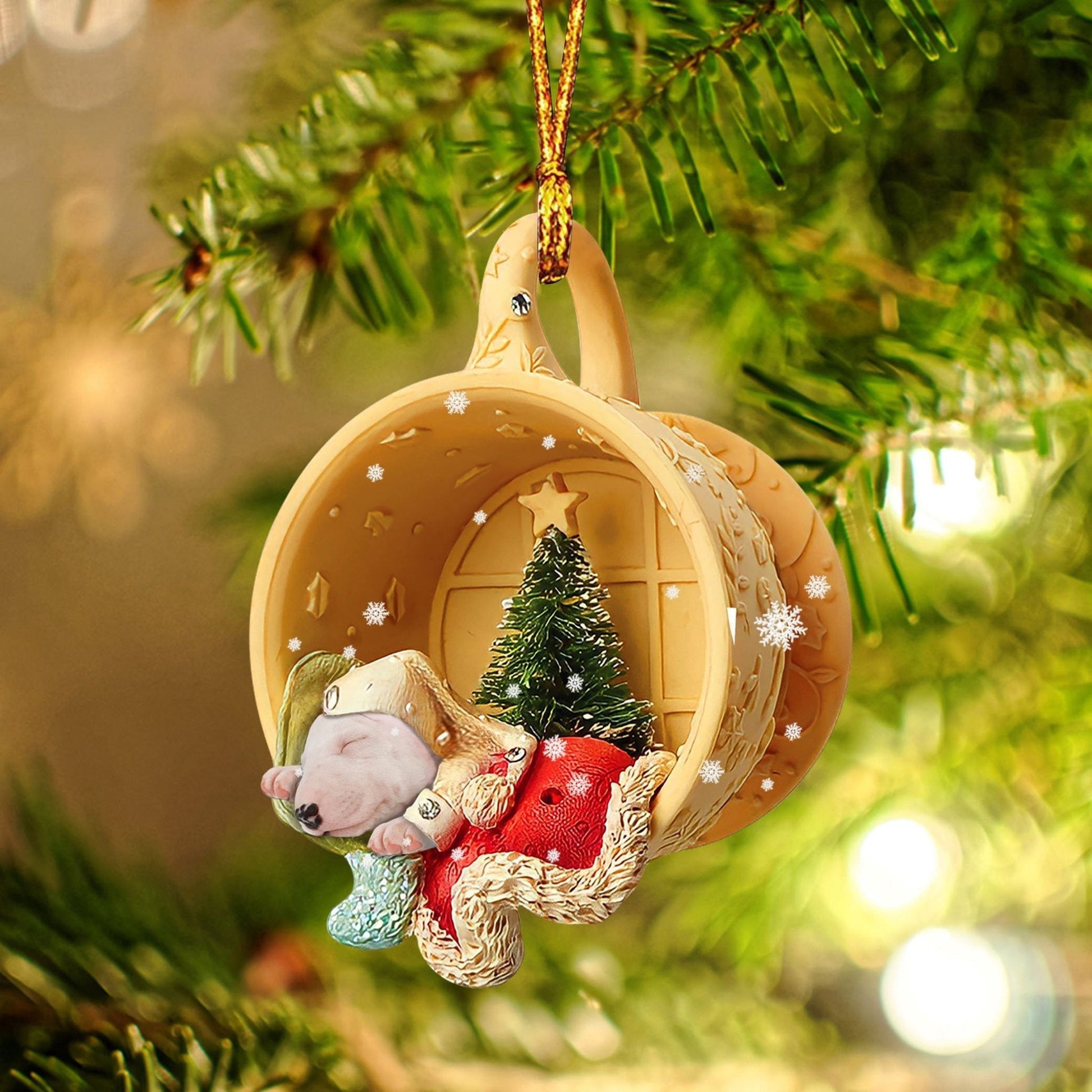 Godmerch Bull Terrier Sleeping In A Tiny Cup Christmas Holiday-Two Sided Ornament - Best gifts your whole family