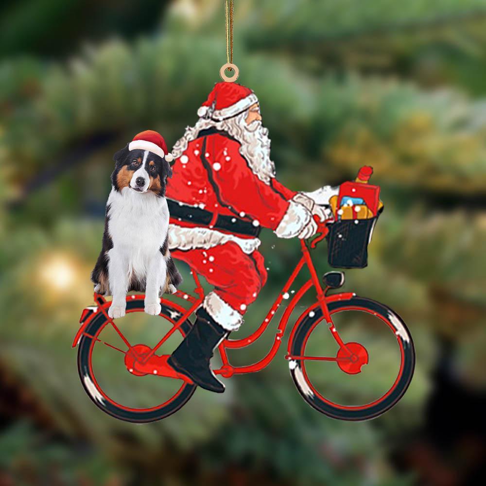 Santa Claus Riding A Bike With Australian Shrpherd (4)-Two Sided Ornament - Best gifts your whole family