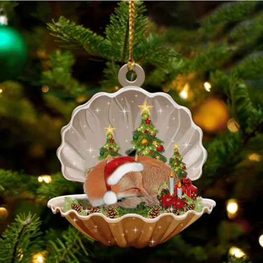 Cute Fox Sleeping in Pearl Dog Christmas Ornament Flat Acrylic - Best gifts your whole family