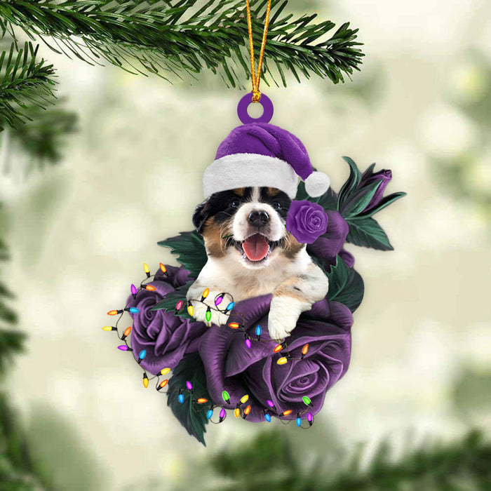 Australian Shepherd In Purple Rose Christmas Ornament Dog Hanging Ornament - Best gifts your whole family