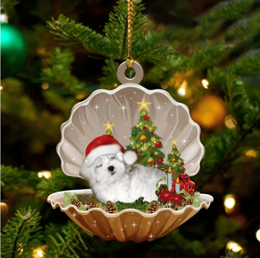 Cute Maltese Sleeping in Pearl Dog Christmas Ornament Flat Acrylic - Best gifts your whole family