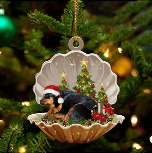 Cute Rottweiler Sleeping in Pearl Dog Christmas Ornament Flat Acrylic - Best gifts your whole family