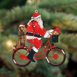 Santa Claus Riding A Bike With Cocker Spaniel (2)-Two Sided Ornament - Best gifts your whole family