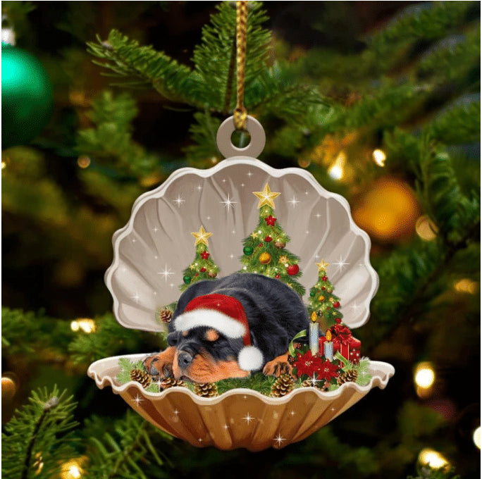 Cute Rottweiler Sleeping in Pearl Dog Christmas Ornament Flat Acrylic Gift - Best gifts your whole family