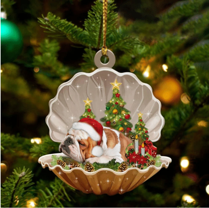 Cute Bulldog Sleeping in Pearl Dog Christmas Ornament Flat Acrylic - Best gifts your whole family