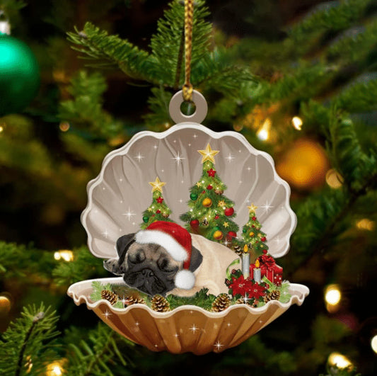 Cute Pug Sleeping in Pearl Dog Christmas Ornament Flat Acrylic - Best gifts your whole family