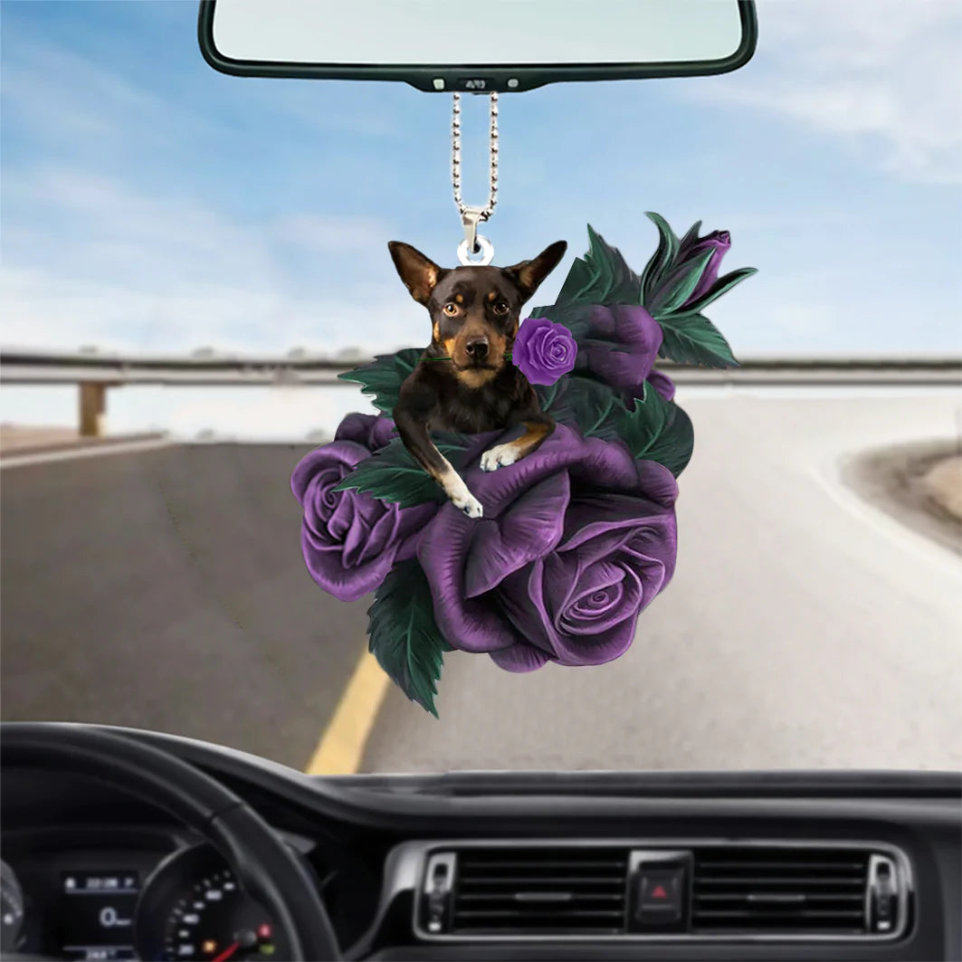 Australian Kelpie In Purple Rose Car Hanging Ornament - Best gifts your whole family