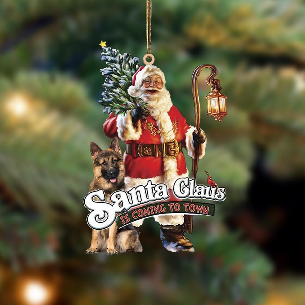 Santa Is Coming To Town With German Shepherd 3-Two Sided Ornaments - Best gifts your whole family