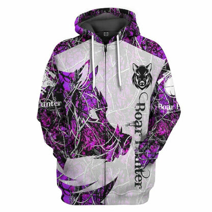 3D Wildschwein Jäger Lila Benutzerdefinierte T-shirt Hoodie Bekleidung