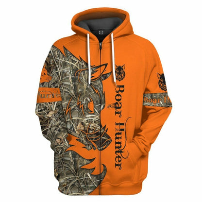 3D Orange Boar Hunter Custom Tshirt Hoodie Apparel