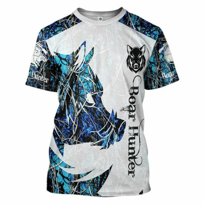 3D Wildschwein Jäger Blau Benutzerdefinierte T-shirt Hoodie Bekleidung