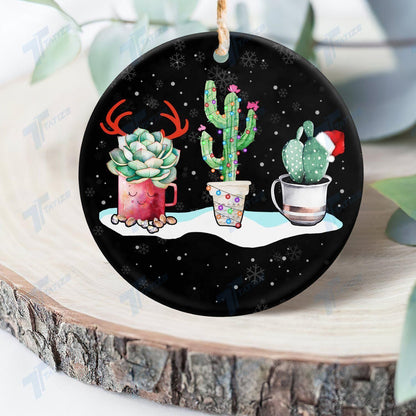 Christmas Cactus Circle Ornament, Happy Christmas Ornament, Christmas Gift, Christmas Decoration