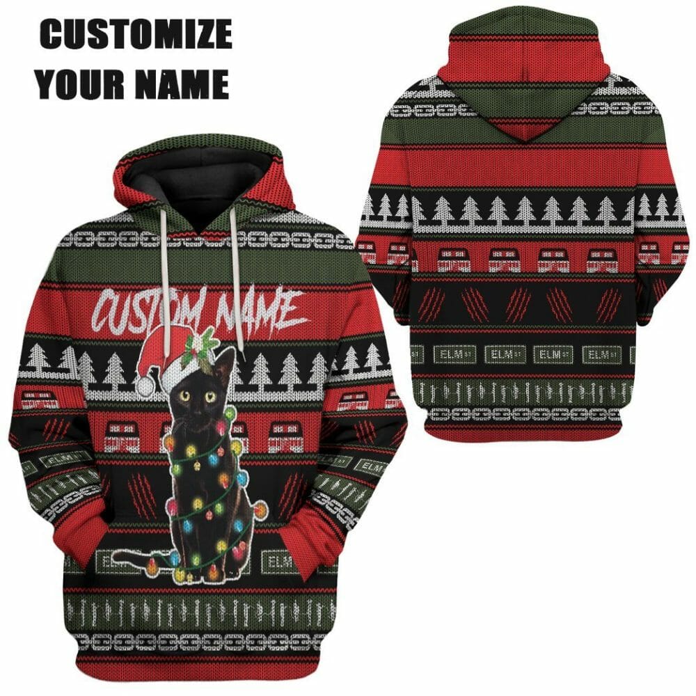3D Custom Schwarze Katze Hässliche Weihnachten T-Shirt Hoodie Bekleidung