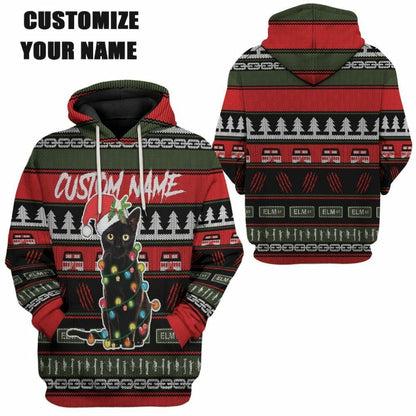 3D Custom Schwarze Katze Hässliche Weihnachten T-Shirt Hoodie Bekleidung