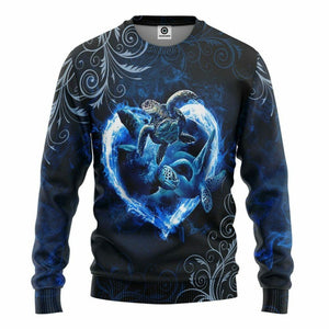 3D Blue Heart Sea Turtle Tshirt Hoodie Apparel