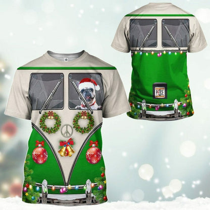 3D Bulldogs fahren Hippie-Autos zu Weihnachten Custom T-Shirt Bekleidung