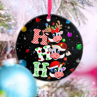 Cow Christmas Hohoho Circle Ornament, Christmas Gift, Christmas Decoration