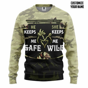 3D He Keeps Me Safe She Keeps Me Wild Custom Name Text Tshirt Hoodie Apparel