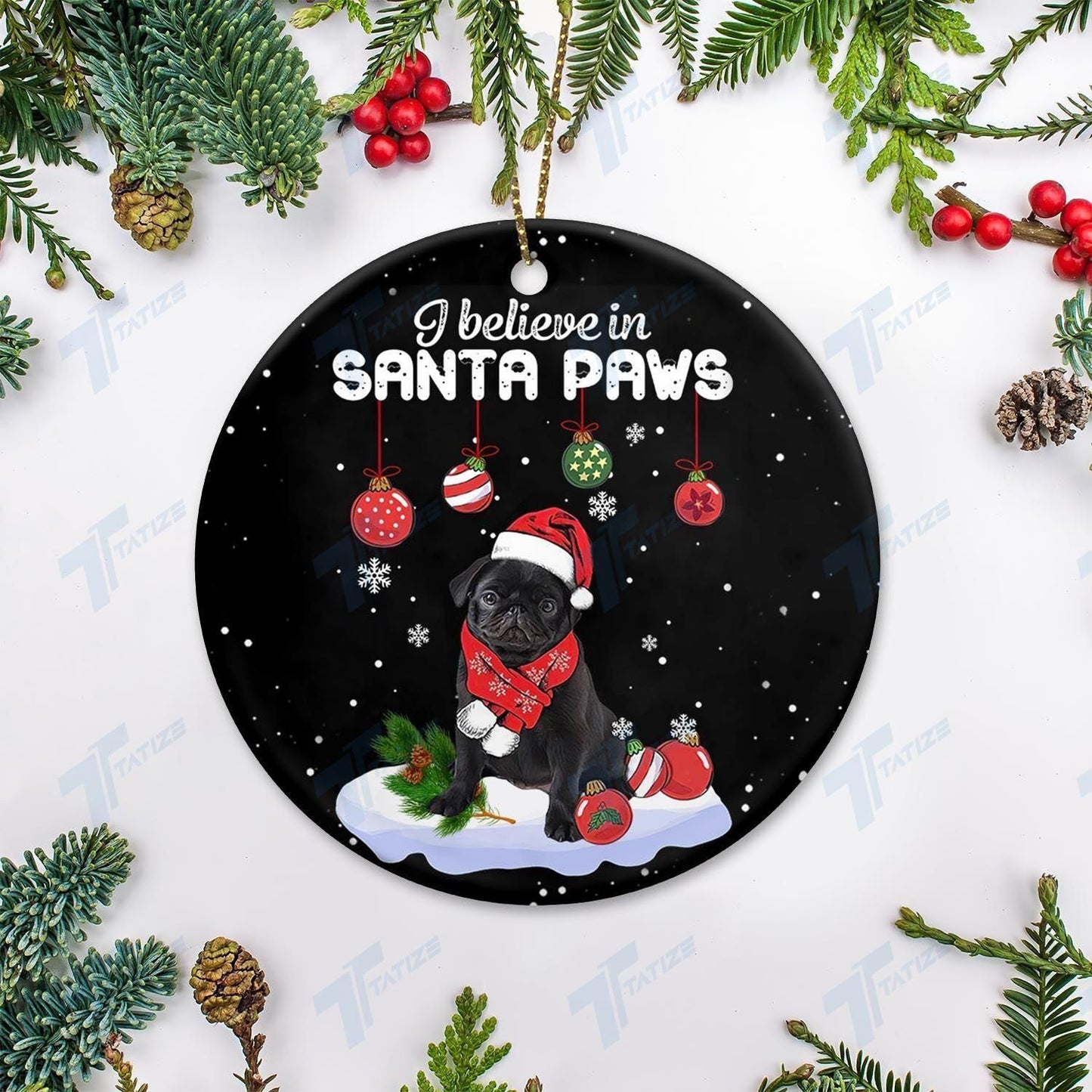 Christmas I Believe In Santa Paws Circle Ornament Ornament, Christmas Gift, Christmas Decoration