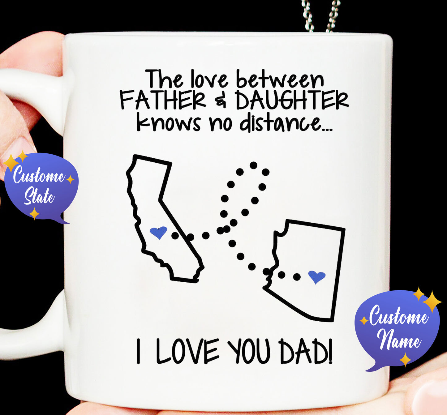 Fathers Day Gift From Daughter Coffee Mug Two States - Dad Gift from Daughter -Father Daughter Distance Gift - Home is Where My Dad Is