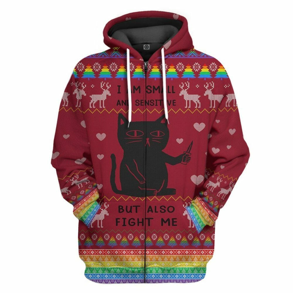 3D Ugly Christmas Ich bin klein und empfindlich, aber kämpfe auch gegen mich Custom Hoodie Bekleidung