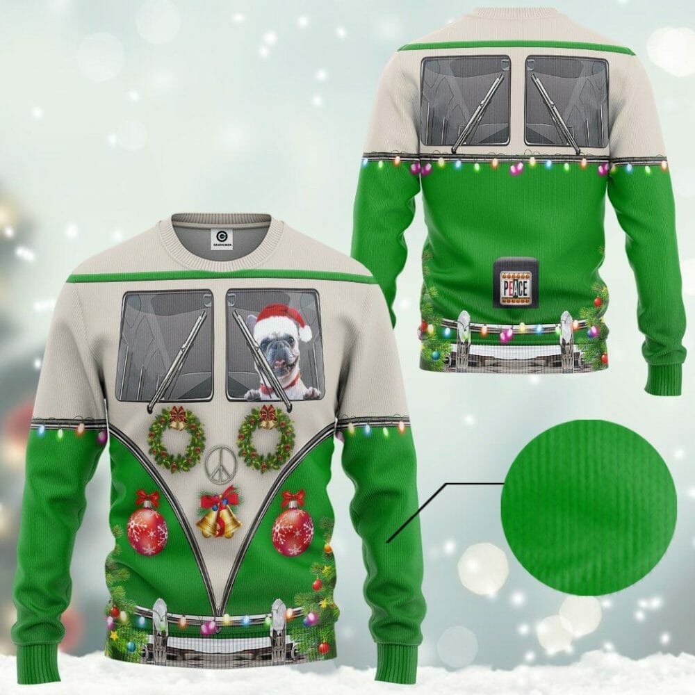 3D Bulldogs fahren Hippie-Autos zu Weihnachten Custom T-Shirt Bekleidung
