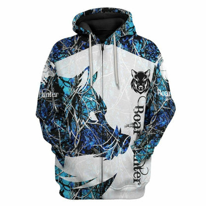 3D Wildschwein Jäger Blau Benutzerdefinierte T-shirt Hoodie Bekleidung