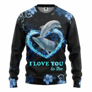 3D I Love You Couple Dolphin Tshirt Hoodie Apparel