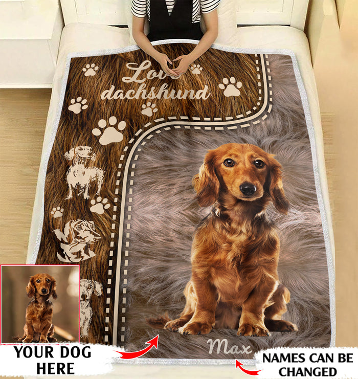 Love Dachshund personalized dog blanket customized Christmas family gift idea for dog lover