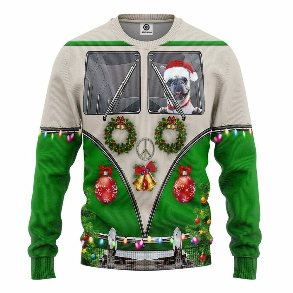 3D Bulldogs fahren Hippie-Autos zu Weihnachten Custom T-Shirt Bekleidung
