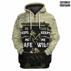 3D He Keeps Me Safe She Keeps Me Wild Custom Name Text Tshirt Hoodie Apparel