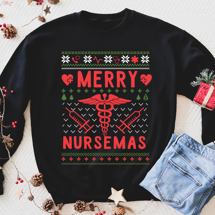 Nursing Nurse Merry Nursemas Ugly Christmas Sweater Funny - Funny sweatshirt gifts christmas ugly sweater for men and women