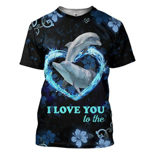 3D I Love You Couple Dolphin Tshirt Hoodie Apparel