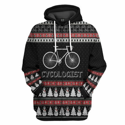 3D Hässlicher Weihnachts-Cycologist-Hoodie mit Aufschrift „Cycologist“