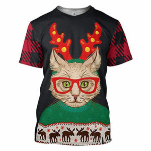 3D Christmas Cat Custom Tshirt Hoodie Apparel