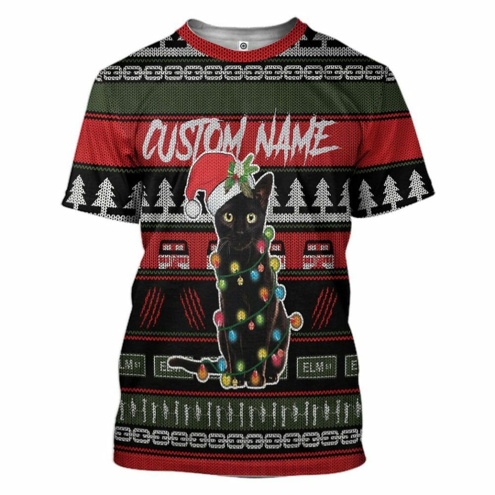 3D Custom Schwarze Katze Hässliche Weihnachten T-Shirt Hoodie Bekleidung