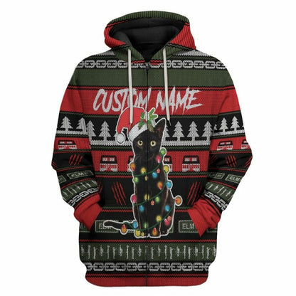 3D Custom Schwarze Katze Hässliche Weihnachten T-Shirt Hoodie Bekleidung
